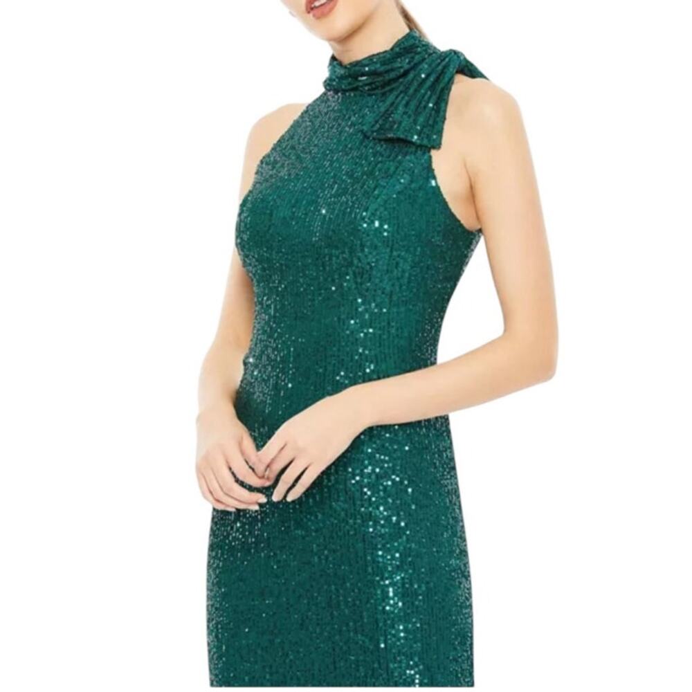 Mac Duggal Teal Sequined Soft Tie Halter Neck Column Gown Style 11280 Size 2 NEW - Picture 5 of 10
